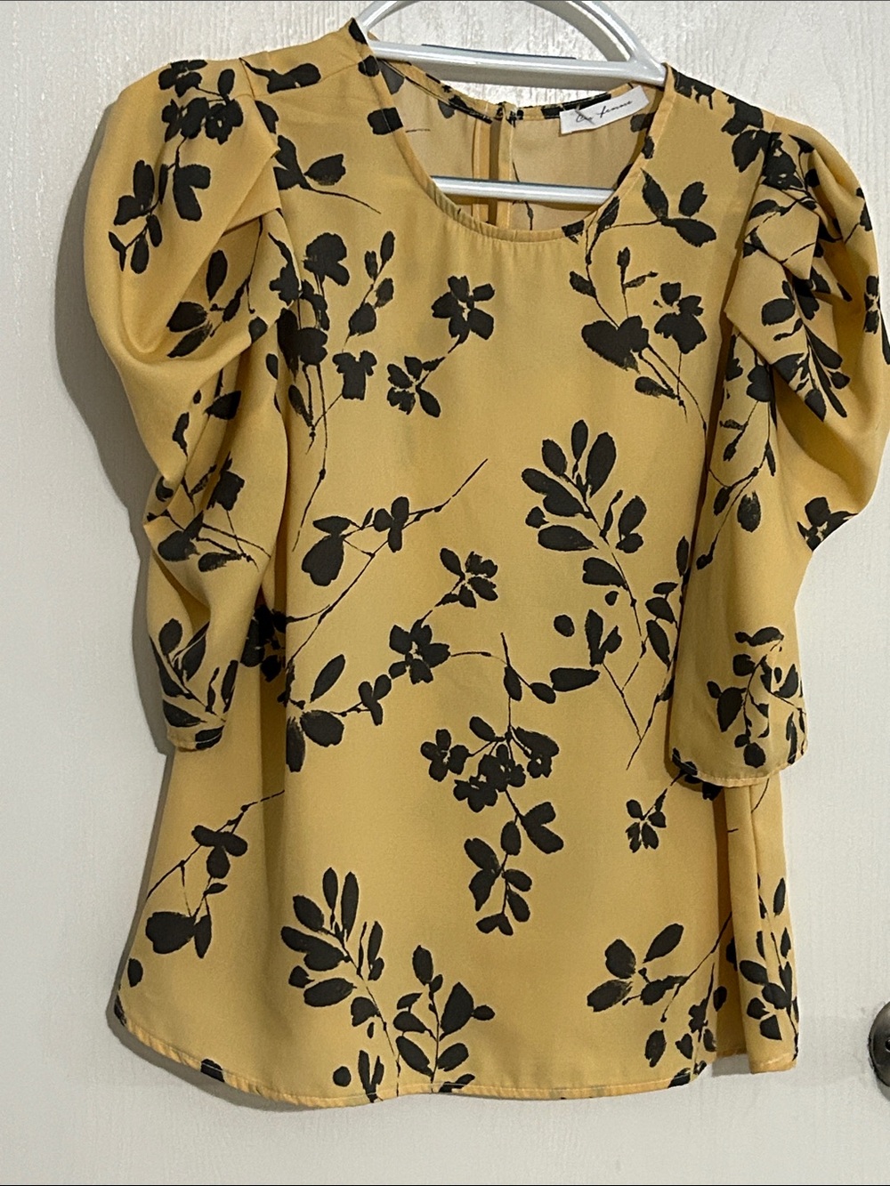 Ces Femme Mustard Yellow Blouse with Black Floral Print